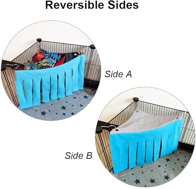 RIOUSSI Guinea Pig Hideout Hideaway Corner Fleece Toys Cage Accessories with Reversible Sides. Black Leaves, Triangle