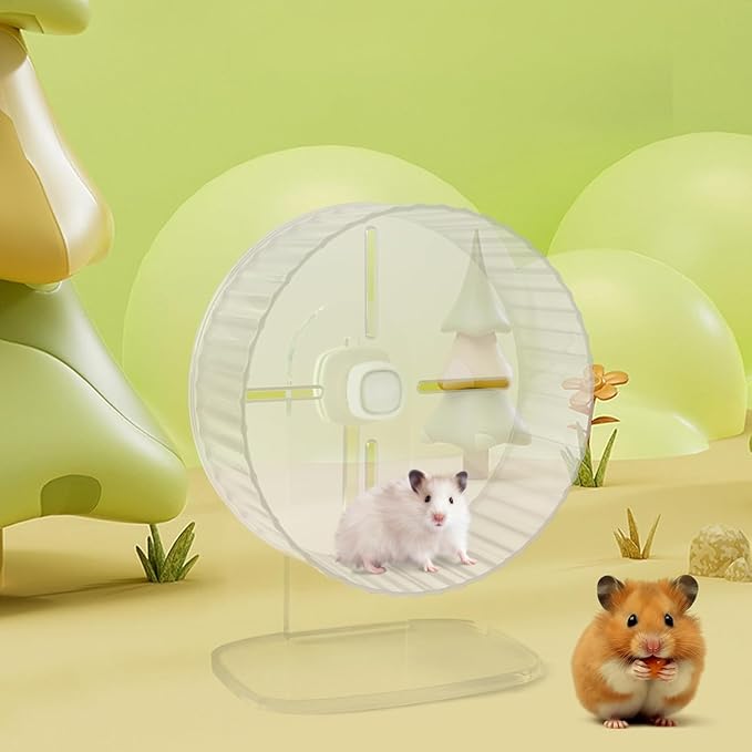Silent Hamster Wheel 8.3inch Adjustable Height Turtle Wheel Turtle Tank Accessories Dwarf Hamster Quiet Wheel, Hedgehog Wheel, Gerbil Wheel, Small Pet Exercise Wheels (White)