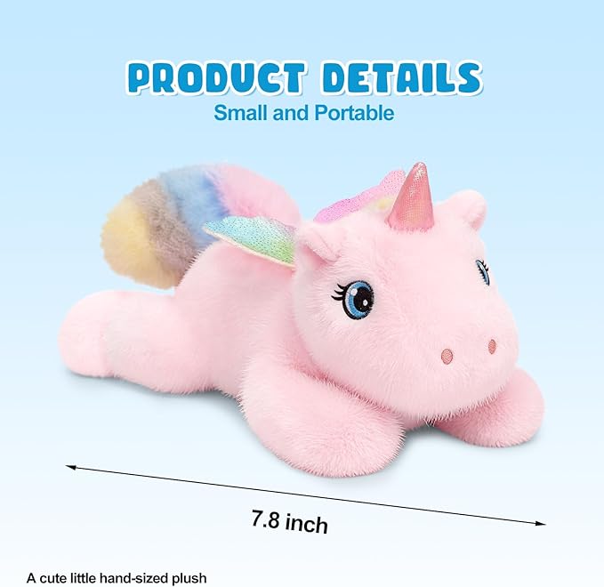 Ditucu Cute Palm-Sized Unicorn Stuffed Animal Soft Capibara Plush Doll Small Plushies Toys Gifts for Kids Pink 7.8 inch