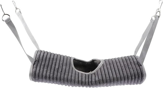 Small Pet Tunnel Hammock with Plush Warm Tube Nest, Grey Hanging Ferret Hideout and Hamster Sleeping Cage Accessory for Winter Use