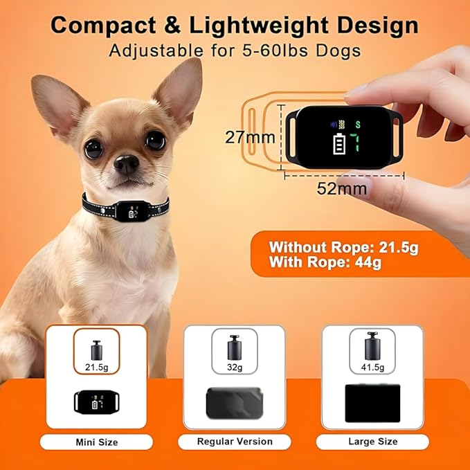 Bark Collar, Dog Bark Collar for 5-60LBS Small & Medium Dogs, IP67 Waterproof Rechargeable Training Bark Collar, Anti Barking Collar with 3Modes, 5 Beep & 7-Level Sensitivity(Black)