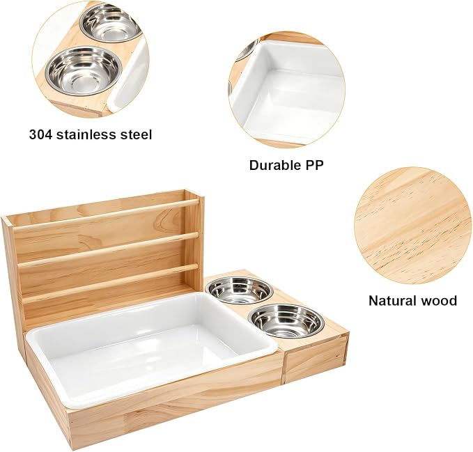 3-in-1 Rabbit Hay Feeder, Rabbit Litter Box with Hay Feeder and Bowls, Guinea Pig Hay Feeder, for Rabbits, Guinea Pigs, Small Animals