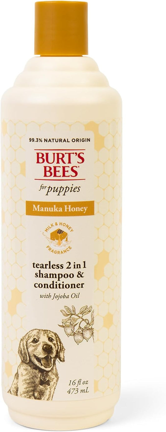 Burt's Bees for Pets Manuka Honey Tearless 2-in-1 Dog Shampoo and Conditioner, with Jojoba Oil, 95% Natural Origin, Free of Sulfates, Milk and Honey Scent, 16 Fl Oz