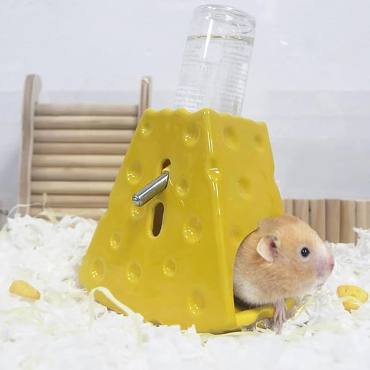 Adjustable Water Bottle Holder - 125ML Syrian Hamster Water Bottle with Widen Bottom Stand Anti-Fall, Ceramic Cheese Water Dispenser for Mice, Gerbil