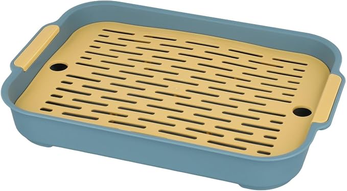 Small Animal Litter Box with Detachable Grid, Large Space Rabbit Toilet Tray for Guinea Pigs Hamster Chinchilla Ferret, Smooth Corner Plastic Potty Training Pan, Easy Clean Blue 36.5x24.5cm(A)