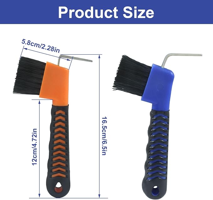 Horse Hoof Pick Brush, Soft Touch Rubber Handle Portable Hoof Pick for Horse Grooming, Cleaning (Orange+Blue)