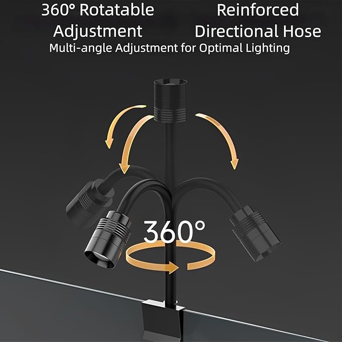 Zoom Mini Aquarium Spotlight with Timer – Gooseneck Clip-On Lamp, 15°–90° Zoom Beam, Tri-Color White/Warm White/Warm Light, Full Brightness Dimming (Black - 3H/9H/12H Timer)