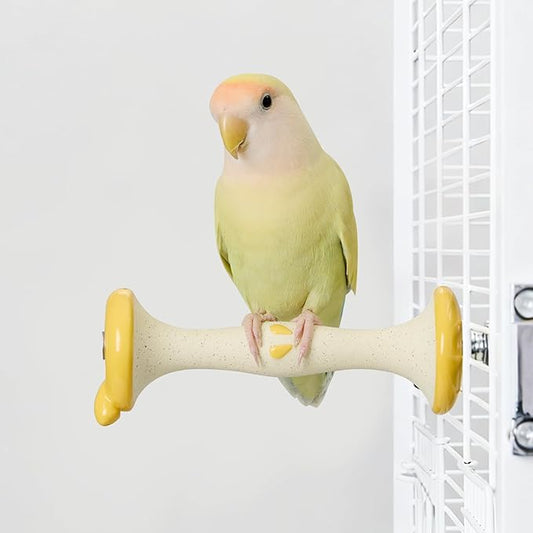 Apple Shape Parrot Perch Stand Ceramic Beak Grinding Stone Toy for Nail Trimming - Cage Accessories for Parrot, Budgie, Cockatiel, Lovebird, Other Small Medium Birds (Yellow)