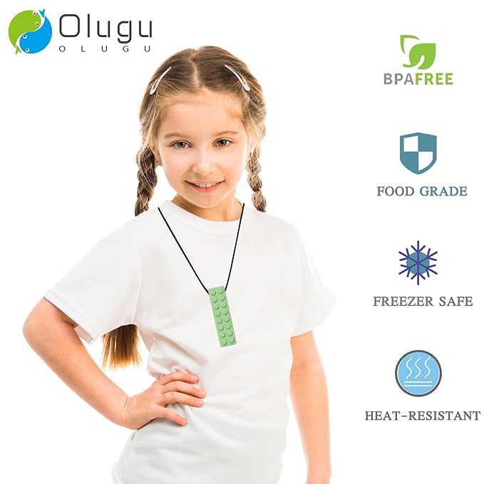 Chewing Necklace for Kids Sensory, Blocks Sensory Necklace for Chewing Boys Girls with Autism, ADHD, Teething, Biting, Chewing Needs, Silicone Chewy Necklace Sensory for Reduce Anxiety -7 Pack