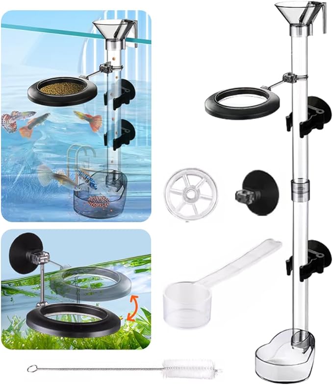 La La Pet Fish Feeding Dish Set with Adjustable Tube Kit, Suction Cups and Cleaning Brush for Aquarium Supplies
