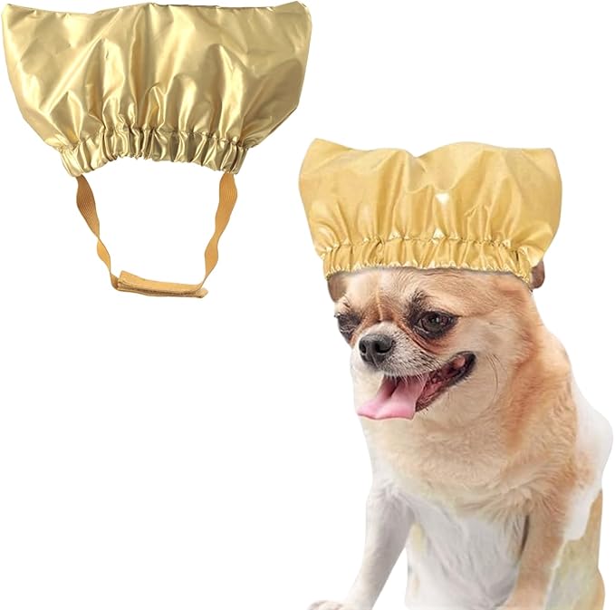Pet Shower Cap Waterproof Reusable Bath Ear Covers with Adjustable Strap Cat Dog Bathing Hat for Ears Protection Elastic Headgear for Cat Dog Kitten Puppy (Gold,S (10.2''-12.6''))