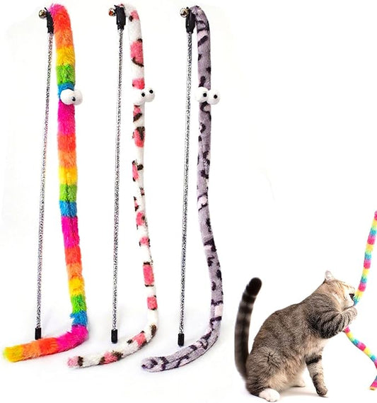 3 PCS Cat Wands, Soft Plush Srtip Kitten Wands Interactive Kitten Toys Cute Teaser Wands for Indoor Cats