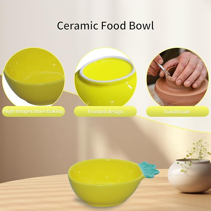Small Guinea Pig Food Bowl Pineapple-Shaped Cute Ceramic Hamster Water Bowl Ferret Rat Chinchilla Rabbit Feeding Dish Young Animal Feeder(Yellow)