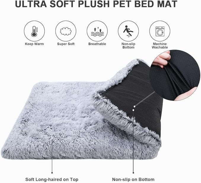 Vonabem Medium Dog Bed Washable, Soft Puppy Crate Beds for Medium Small Dogs and Cats, Plush Soft Puppy Pet Beds, Anti-Slip Dog Cage Mats for Sleeping, Kennel Pad 30 Inch Grey