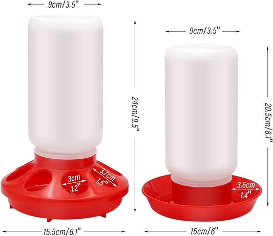 Chicken Feeder and Waterer Set Hanging Chicken Waterer Feeder for Poultry Duck Quail Chick Baby Automatic Chicken Feeders no Waste Bird Water Dispenser Chicken Coop Accessories Supplies (Red)
