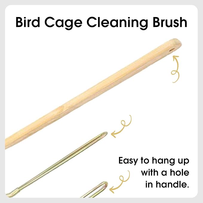 QBLEEV 3 Pack Bird Cage Brush, Wooden & Stainless Steel Long Handle Bird Cage Cleaner Brush, Poop Off Bird Cage Cleaning Brushes, Bird Cage Scraper Parrot Poop Remover Accessory