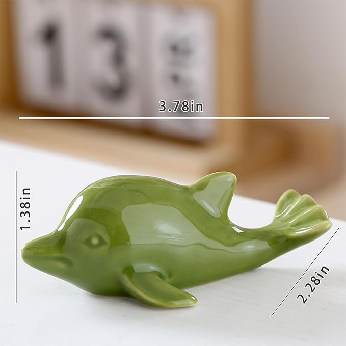 Multi-Purpose Ceramic Whale Ornament for Aquarium, Bonsai Landscape, Miniature Fairy Garden & Home Desk Decor (Seaweed Green)