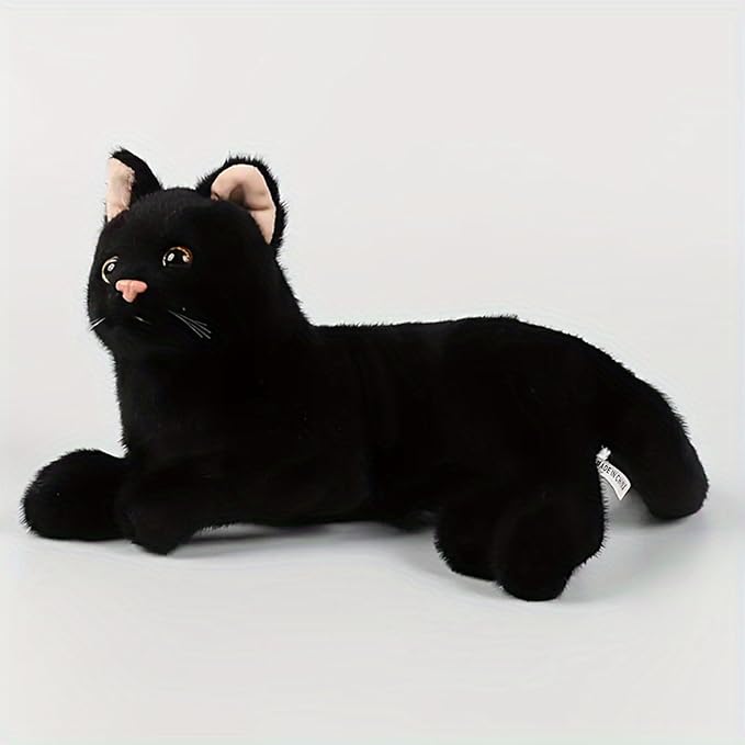 Black Cat Plush Soft Plush Cat Toy, 12 inch Realistic Black Cat Stuffed Animal Gifts for Boys and Girls (Black)