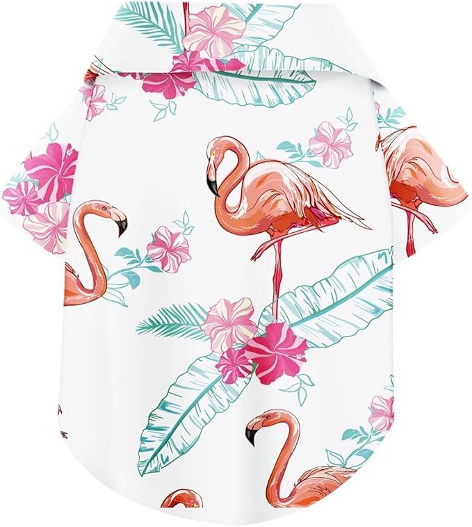 Hawaiian Dog Shirt – Lightweight and Breathable Summer T-Shirt with Tropical Prints, Fun Beach Outfit for Small, Medium, and Large Dogs, Perfect for Hot Days and Outdoor Vacation.Flamingo M