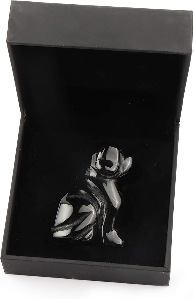 Artistone 2" Black Obsidian Dog Crystal Animals Figurine Carved Gemstone Puppy Dog Statue Sculpture Craft Home Decorations
