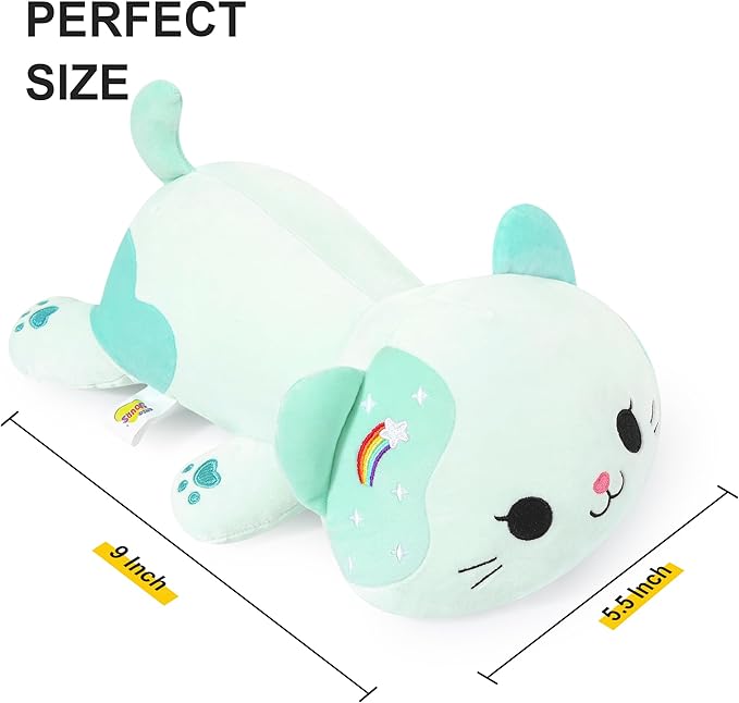 Onsoyours Original Rainbow Cat Plush Kitty Plushies Toy Blue Cat Kitten Stuffed Animal Soft Pillow Kawaii Plushie Gift for Kids & Adults (Rainbow Cat, 9")