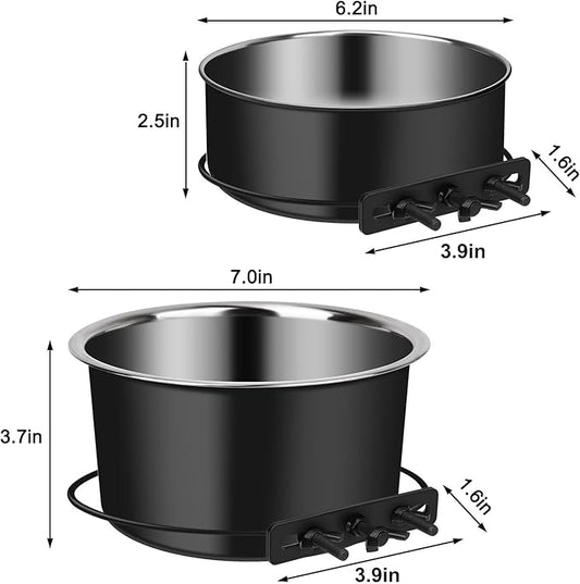 Dog Crate Bowls Hanging No Spill, ShineMe 60oz & 40oz Stainless Steel Dog Kennel Food and Water Bowls Mountable for Large and Medium Pets (7.0 x 3.7” & 6.2 x 2.5”)