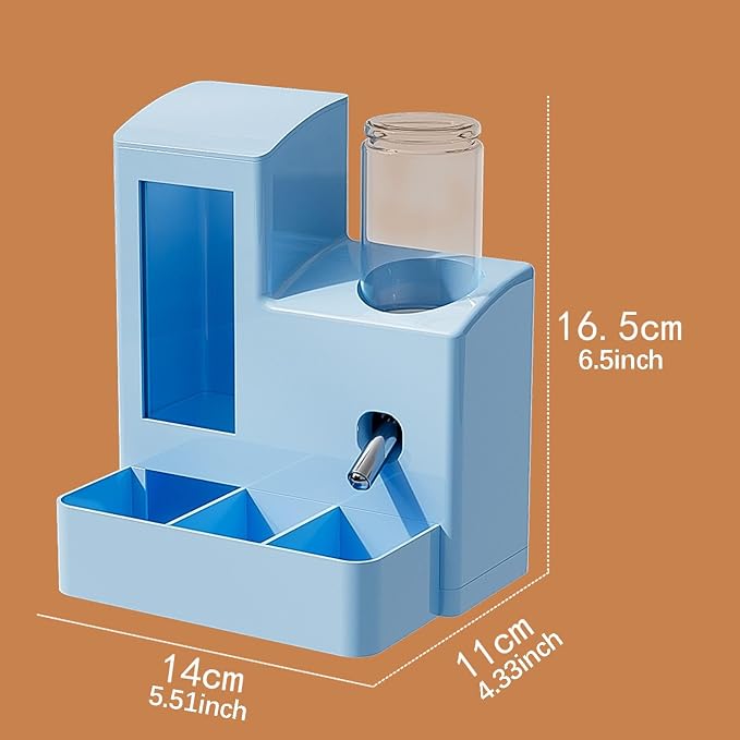 3 in 1 Hamster Automatic Feeder Container Fashion Large Capacity Dispenser Water Bottle for Chinchillas Small Animal Bunny, Blue 80ml Bottle