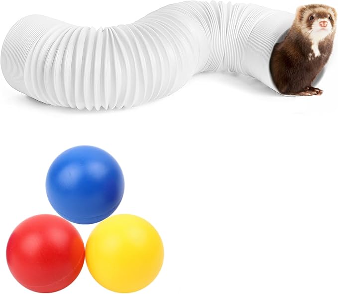 Ferret Tunnel Toy with 3 Balls, Collapsible Interactive Tube for Ferrets, Guinea Pigs, Hamsters & Small Pets, Lightweight Foldable Play Tunnel