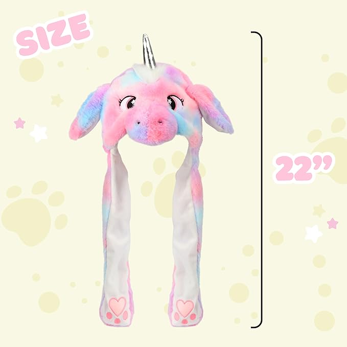 Bubblepompom Animal Hat with Ears Moving Jumping Pop Up Beating Hat Plush Holiday Cosplay Dress Up Funny Gift for Kids