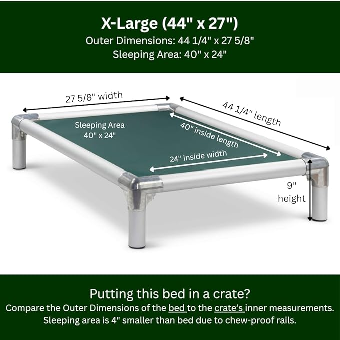 Kuranda Chewproof Elevated Dog Bed - Silver Aluminum - 44" x 27" - Heavy Duty Vinyl - Forest