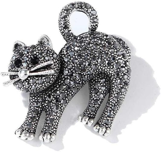 coadipress Rhinestone Cat Brooch Pin for Women Cute Crystal Animal Cat Lapel Pin Clothing Dainty Accessories Jewelry
