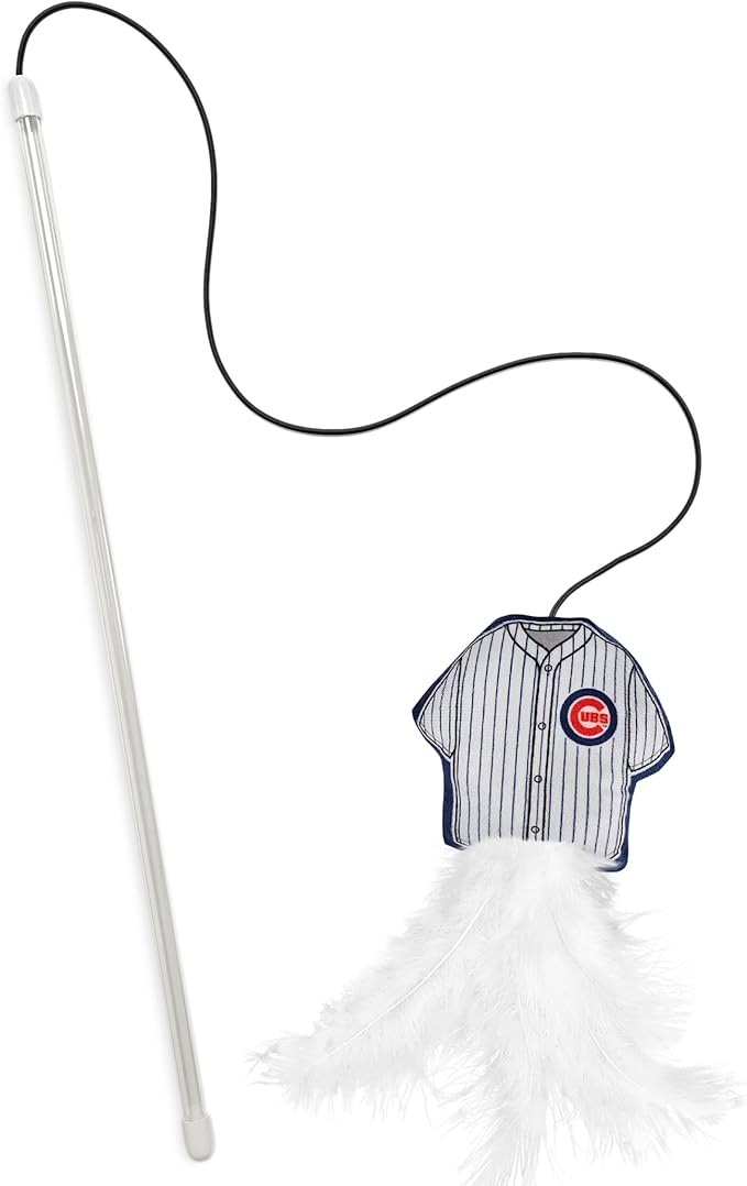 MLB Chicago Cubs Team Jersey Wand with CAT NIP, Cat Toy Jersey Shaped Plush Teaser Toy for Cats & Kittens - Interactive Pet Toy for Play & Exercise