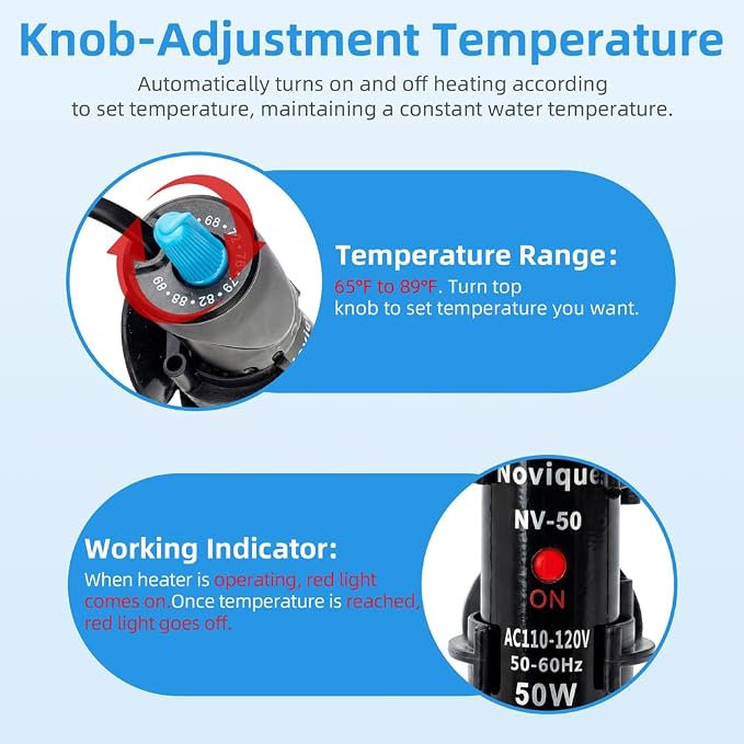 100W Aquarium Heater Adjustable Temperature Submersible Fish Tank Heater Water Thermostat with Thermometer for Freshwater and Saltwater Tanks