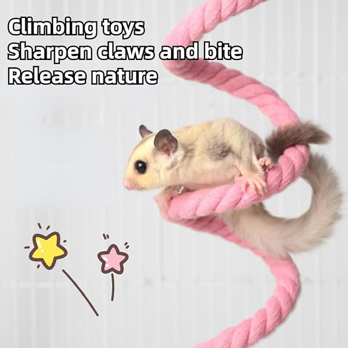 Sugar Glider Toys, Sugar Glider Climbing Ropes, Hanging Toy Cage Accessories, Enrichment Toy, Soft Touch Small Pet Swing Toys for Rats, Birds (Pink)