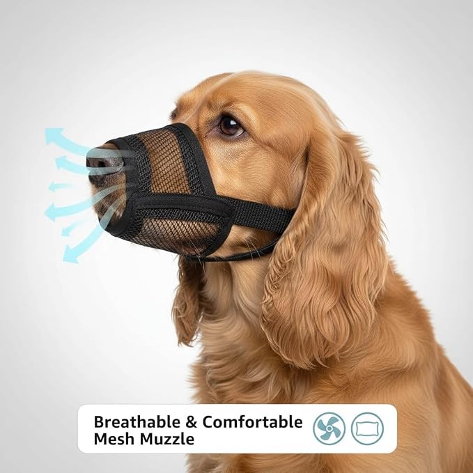Dog Muzzle for Large Dogs – Breathable Air Mesh Muzzle for Large Sized Dog | Mussels for Dogs Grooming | Muzzles to Prevent Biting Barking Chewing | Allows Panting and Drinking