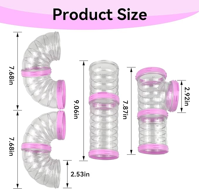 Plastic Hamster Tunnel, 8 Pack Hamster Tube Set DIY Assembled Sports Training Ferret Tube External Accessories Fun Small Animal Hiding Pipe Toy Syrian Dwarf Rat (Pink)