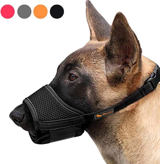HEELE Dog Muzzle,Soft Nylon Muzzle Anti Biting Barking Chewing,Air Mesh Breathable Drinkable Adjustable Loop Pets Muzzle for Small Medium Large Dogs 4 Colors 4 Sizes (Black, XS)