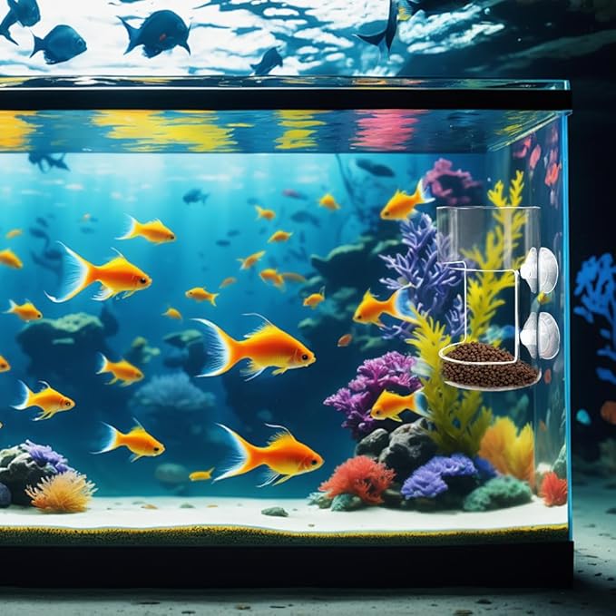 No Mess Aquarium Feeder, 2026 New Acrylic Clear Fish Tank Feeder with Suction Cup, Preventing Food Scattering (Round+Square)