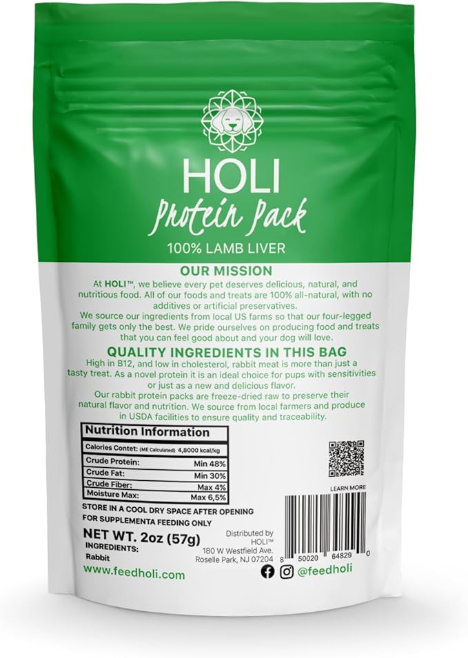 HOLI Rabbit Dog Food Topper – Freeze Dried Rabbit Dog Topper for Dry Food – Single Ingredient, Human-Grade Meal Topper for Picky Dogs – Grain Free & All Natural - 4oz