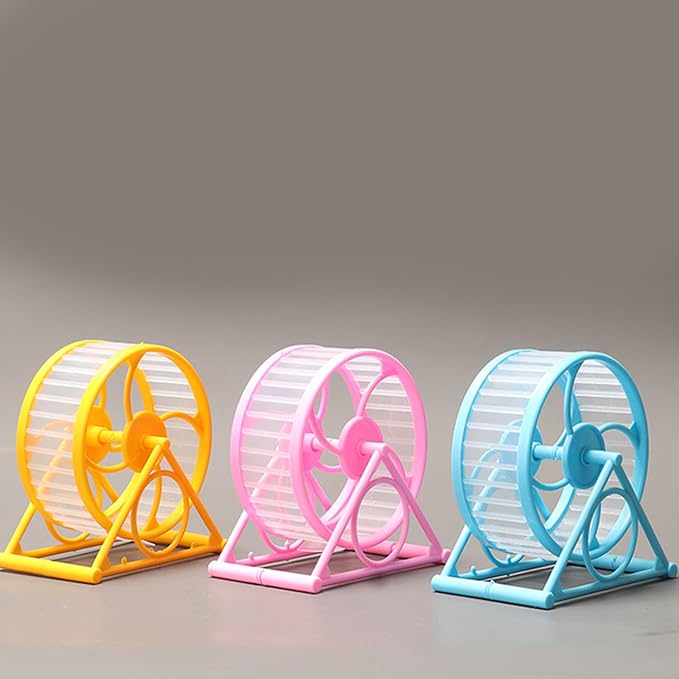 Pet Hamster Exercise Wheel with Stand - Playing Supplies Cage Toy for Gerbils - Jogging Toy - Small, Yellow