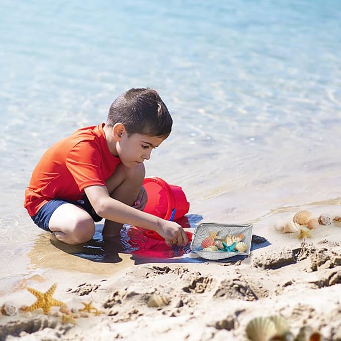 Beach Mesh Shovel, Shark Tooth Sifter Dipper for Shell Collecting, Kids Filter Sand Scooper for Picking Up Shells - Beach Snow Toys for Kids (Red)