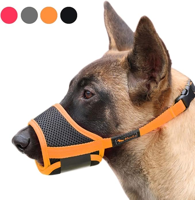 HEELE Dog Muzzle,Soft Nylon Muzzle Anti Biting Barking Chewing,Air Mesh Breathable Drinkable Adjustable Loop Pets Muzzle for Small Medium Large Dogs 4 Colors 4 Sizes (Orange, M)