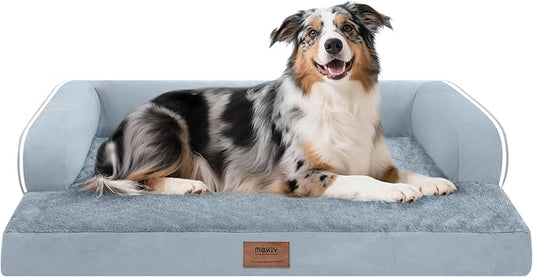 MEKIY Orthopedic Washable Dog Bed with Bolster for Large Sized Dogs | Pillow Support for Neck Relief, Egg Crate Foam, Waterproof Liner, Anti-Slip Bottom, Machine Washable Cover, 38 x 25 Inch