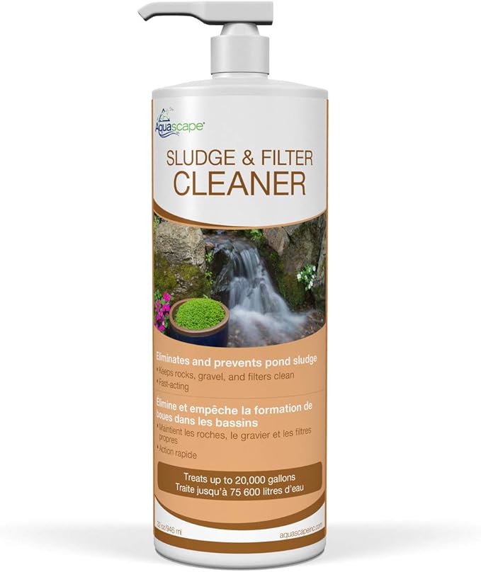 Aquascape 98891 Sludge and Filter Cleaner Treatment Liquid 1 Ltr/33.8 oz for Pond Water Feature Waterfall and Garden