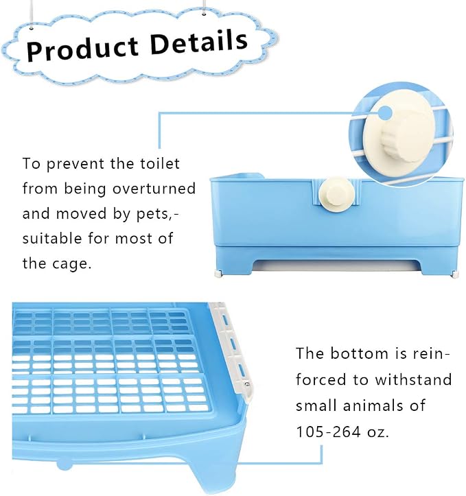PINVNBY Large Rabbit Litter Box Bigger Pet Litter Pan Trainer with Drawer Corner Toilet Box for Adult Guinea Pigs Chinchilla Ferret Hedgehog Small Animals(Blue)