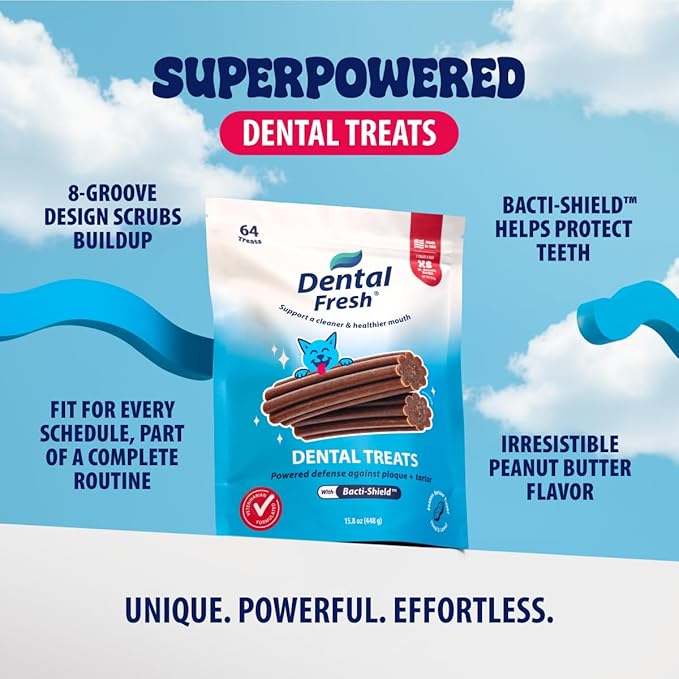 Dental Fresh Dental Treats for XS Dogs, Vet-Formulated Teeth Cleaning Dental Sticks to Help Reduce Plaque and Tartar and Freshen Breath, 64 Count Brush Free Dental Chews for Dogs up to 10 lbs