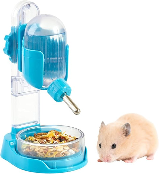 Hamster Water Bottle with Stand, 3.4 oz Water Dispenser with Food Bowl for Syrian Dwarf Hamster Mouse Rat Degu