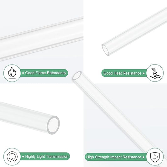 M METERXITY 1-Pack Clear Plastic Tube, 6mm[0.24"] ID x 8mm[0.31"] OD High Impact Rigid Polycarbonate Round Pipes for Water Plumbing/Lighting/Aquariums/Models, Plastic Tubing [305mm/12IN]