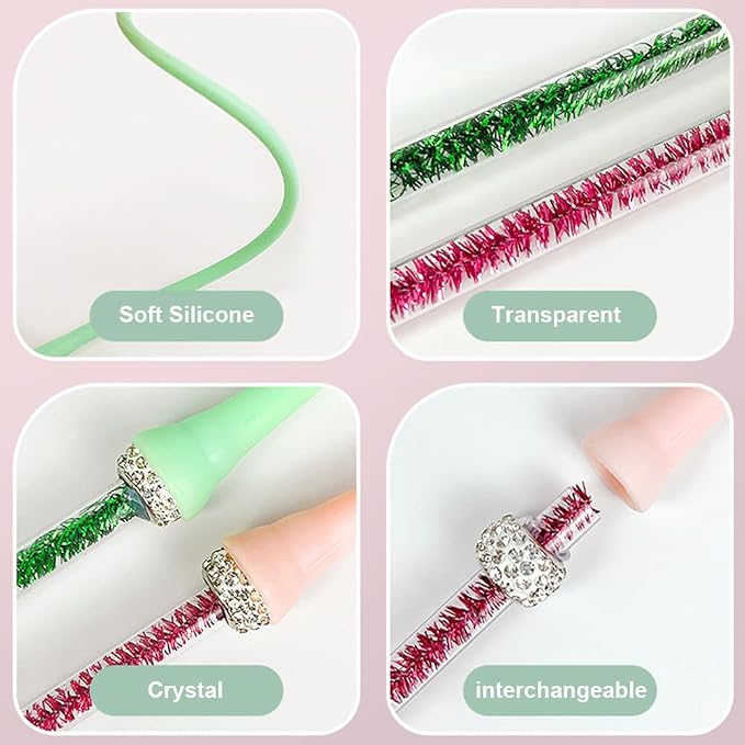 MiOYOOW 2PCS Cat Toy Wand, Silicone Mice Tail Teaser Toys Interactive Cat Toys with 2 Replaceable Tail for Indoor Cats Kittens Chase Exercise