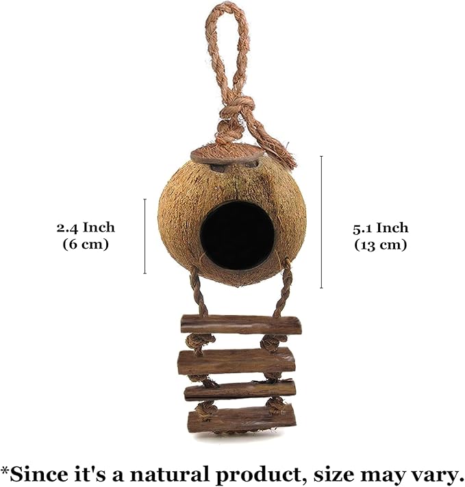 SunGrow Crested Gecko, Snake & Ball Python Coco Hut, Treat & Food Dispenser, Climbing Porch, Hiding, Ideal for Reptiles, Amphibians (with Ladder)